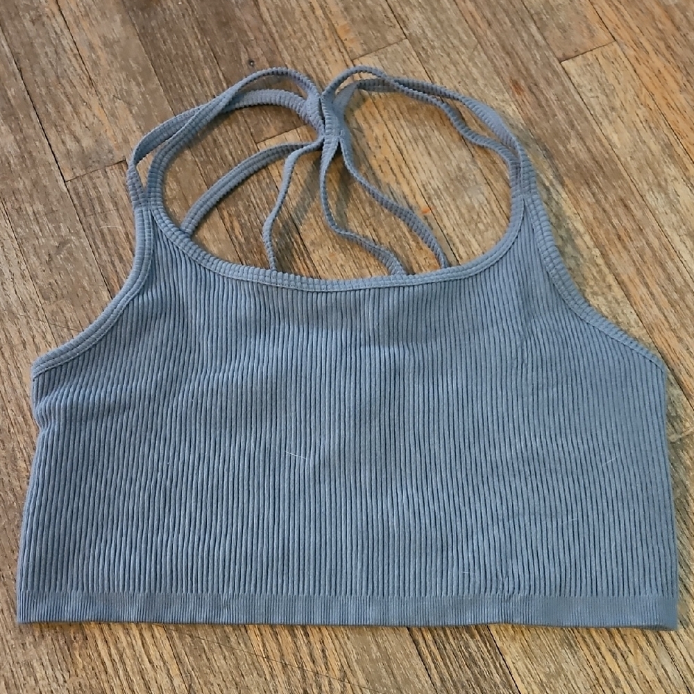 Women's Ribbed Gray Sports Bra